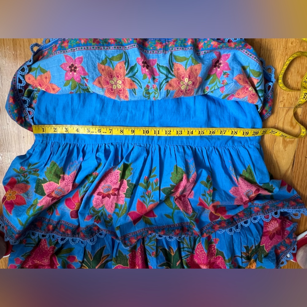 FARM Rio Blue and Pink Ruffled Tiered Midi Sundress M - Picture 12 of 13